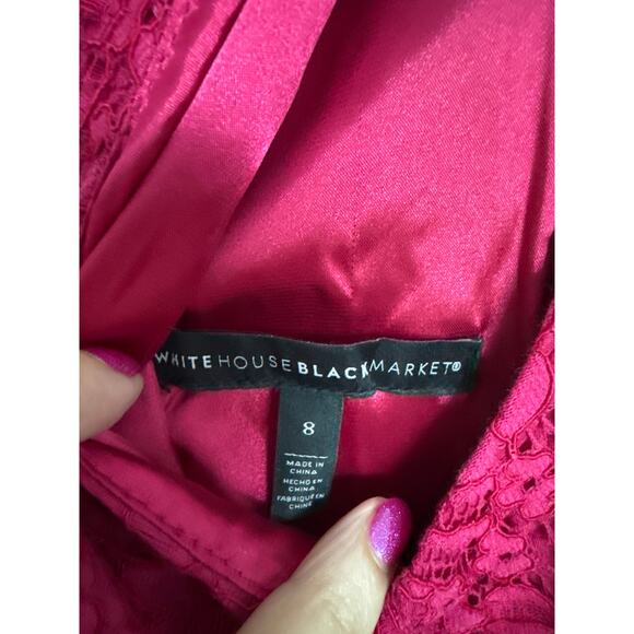 White House Black Market Lace Halter A-Line Dress in Raspberry, 8 - Picture 4 of 5